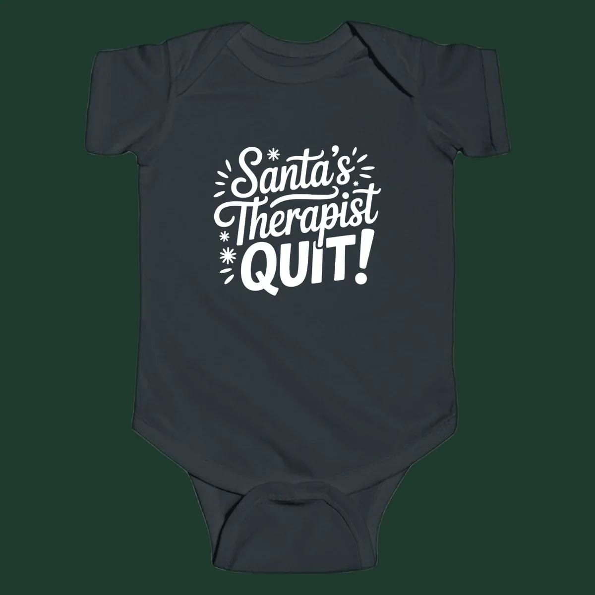 Santa's Therapist Quit typography design with white lettering on black and white backgrounds.
