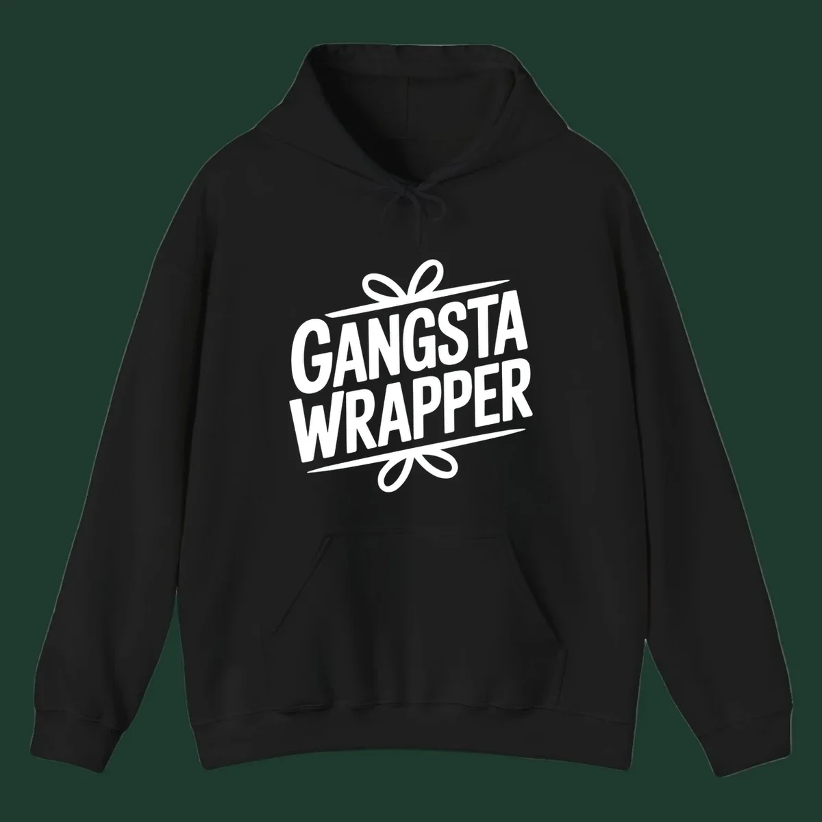 Gangsta Wrapper Christmas Design with bold white text and gift ribbon graphic.