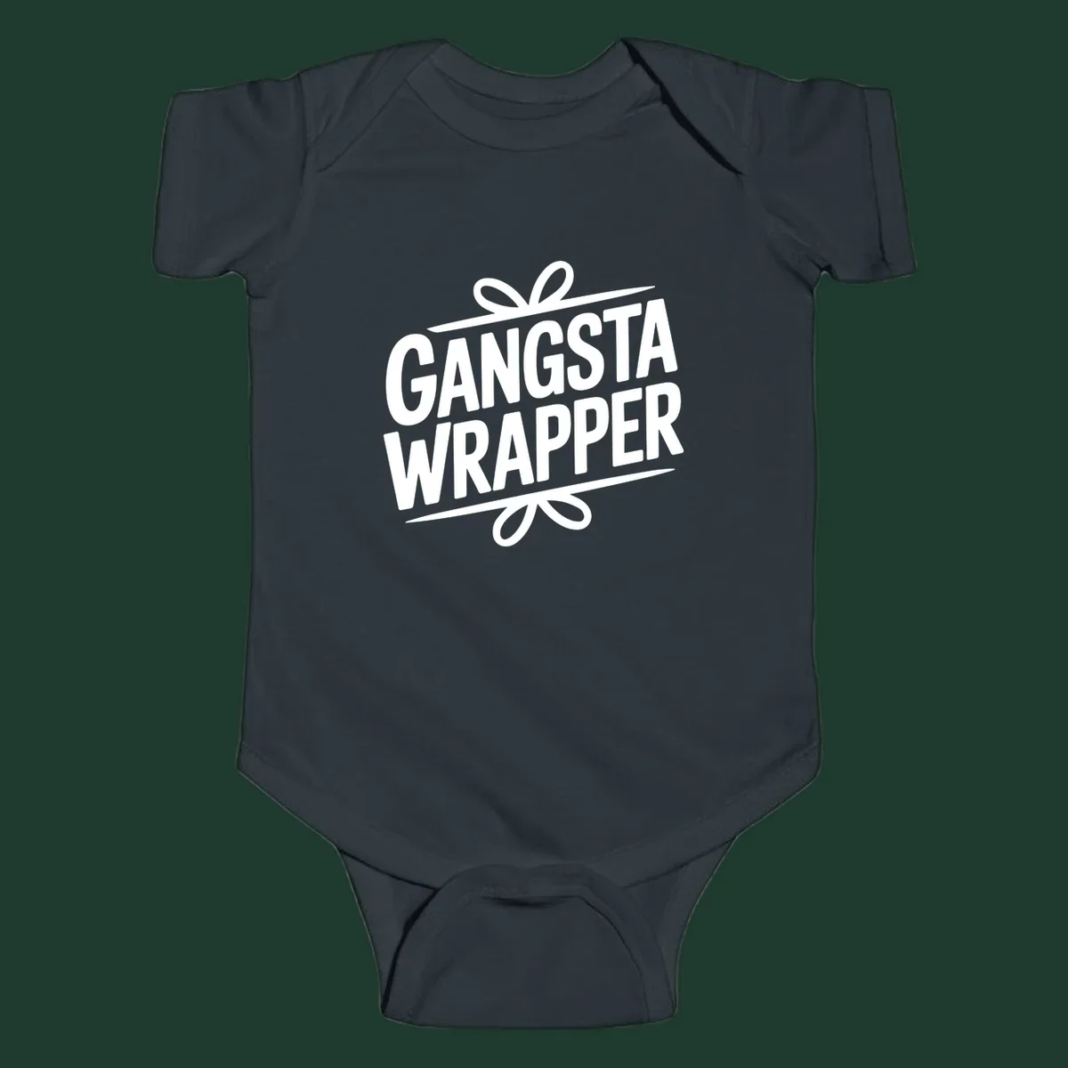 Gangsta Wrapper Christmas Design with bold white text and gift ribbon graphic.