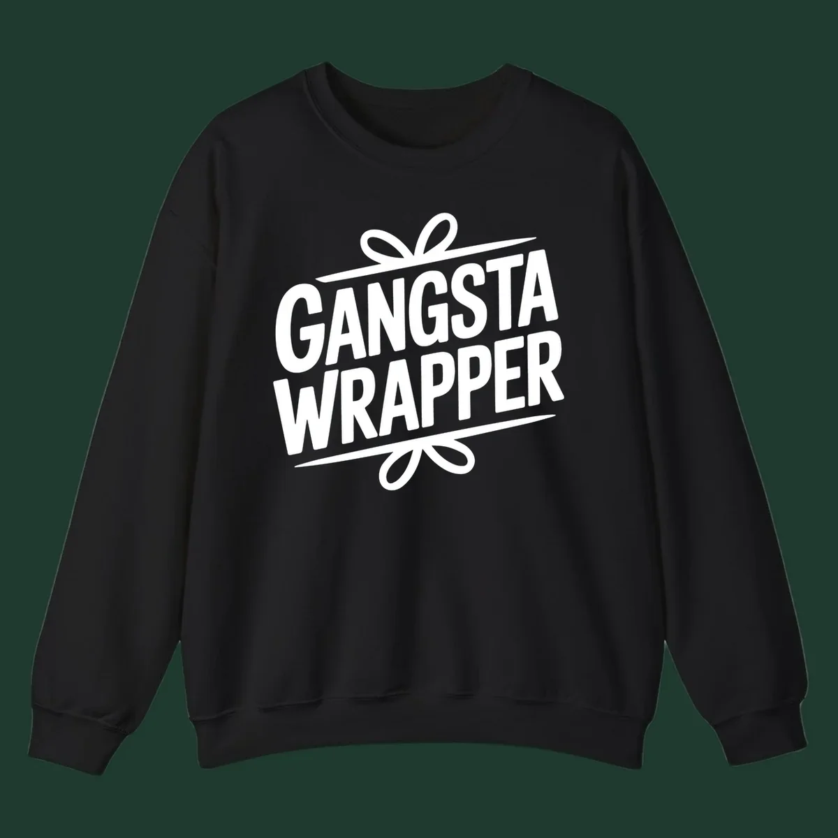 Gangsta Wrapper Christmas Design with bold white text and gift ribbon graphic.