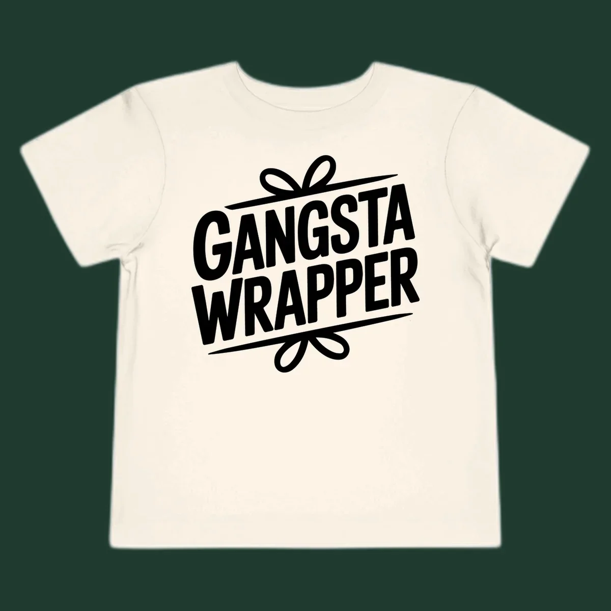 Gangsta Wrapper Christmas Design with bold white text and gift ribbon graphic.