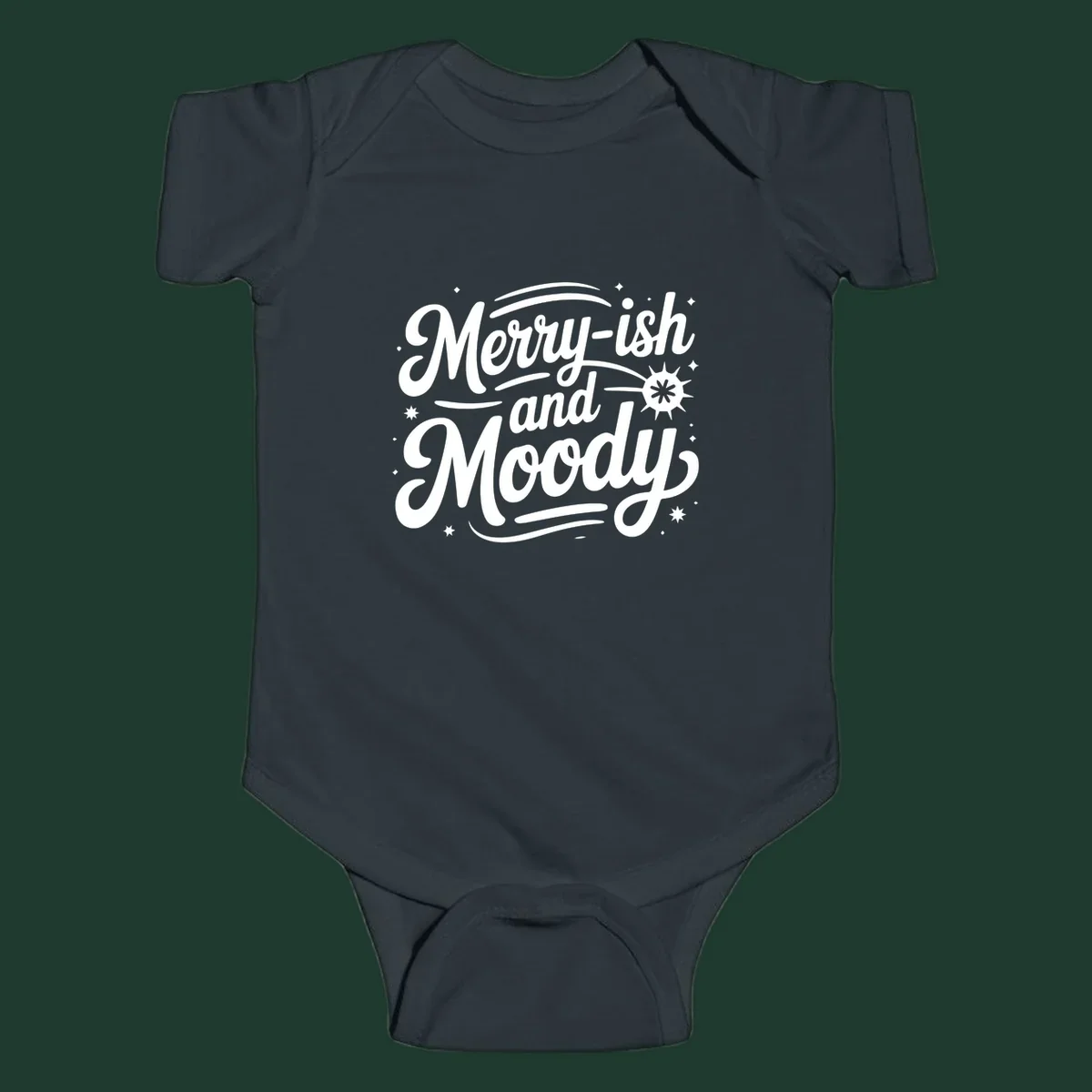 Merry-ish and Moody typography design with stars and a starburst graphic.