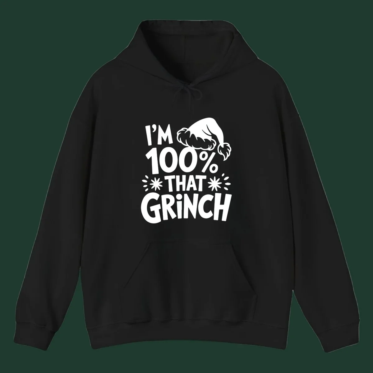 I'm 100% That Grinch text with Santa hat illustration. Primary keyword: that-grinch.