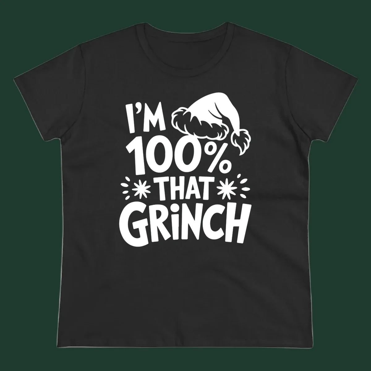 I'm 100% That Grinch text with Santa hat illustration. Primary keyword: that-grinch.