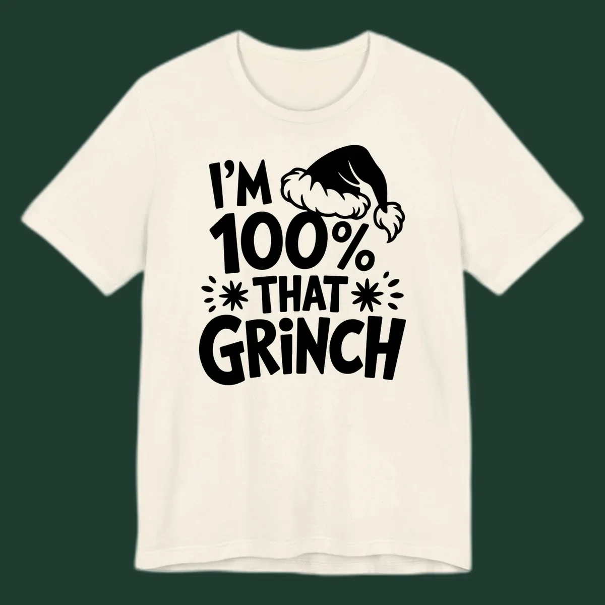 I'm 100% That Grinch text with Santa hat illustration. Primary keyword: that-grinch.