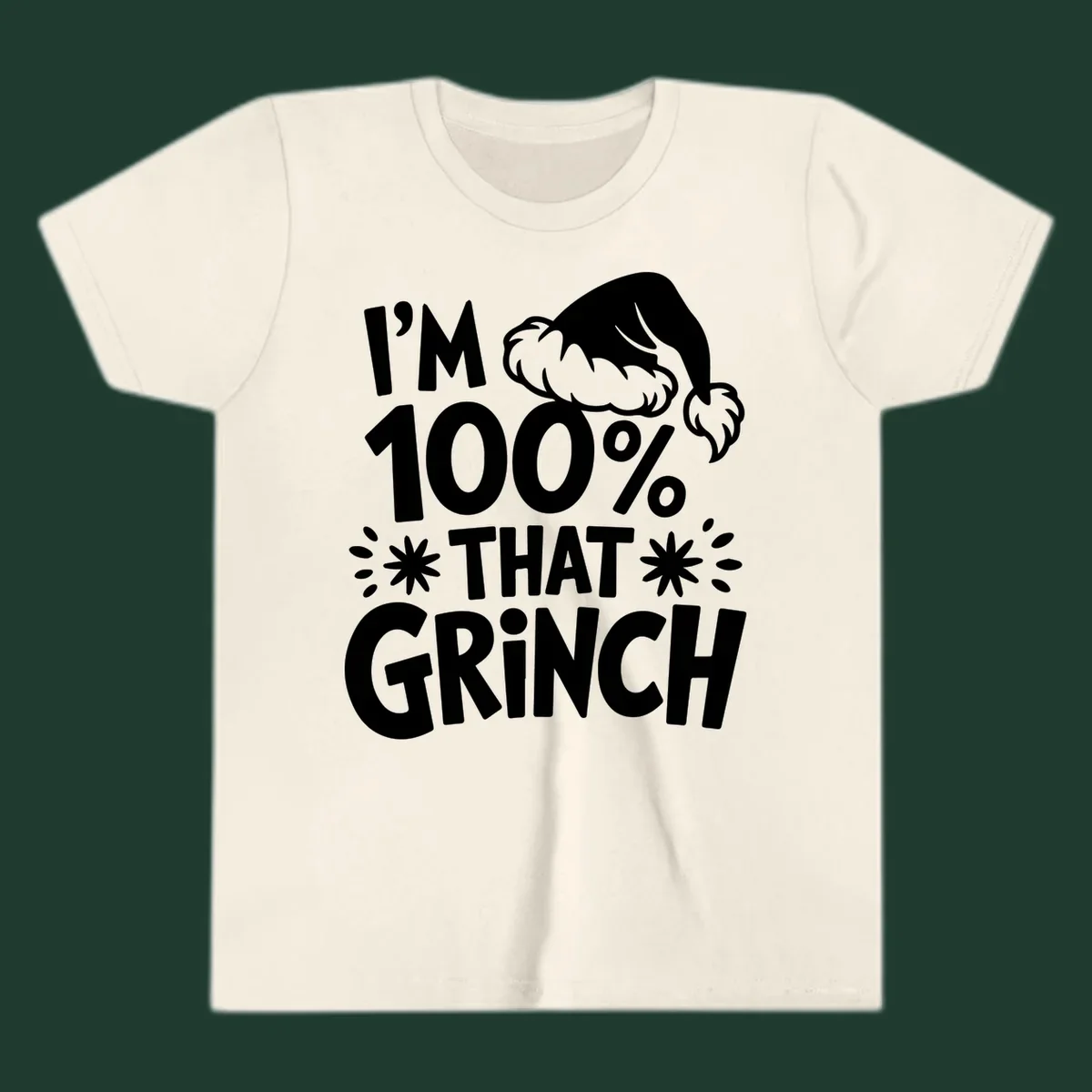 I'm 100% That Grinch text with Santa hat illustration. Primary keyword: that-grinch.