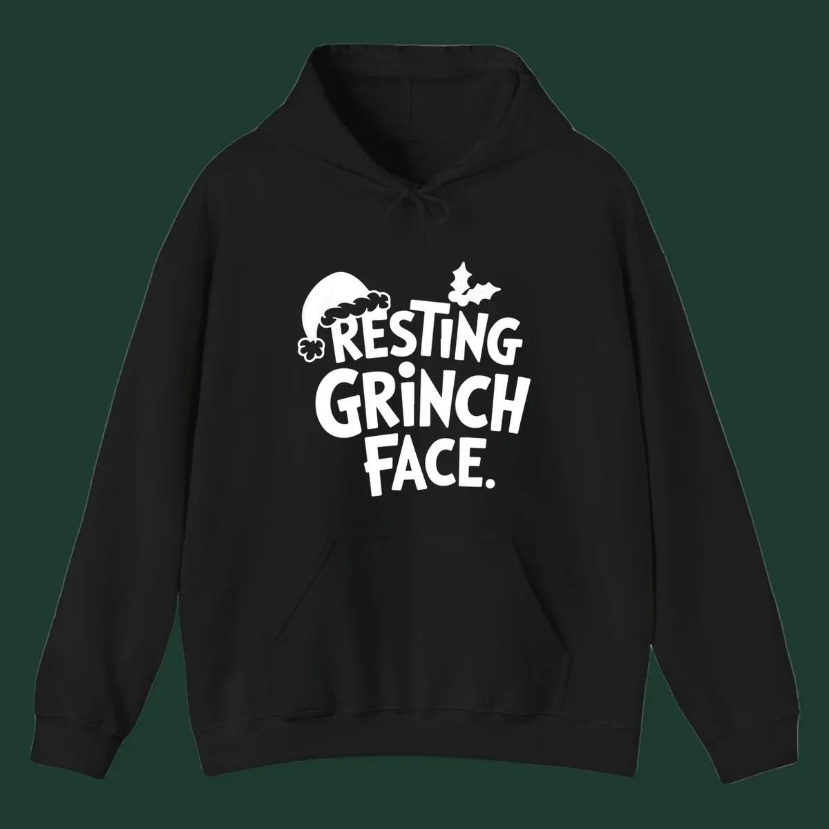 Resting Grinch Face text with Santa hat and holly sprig