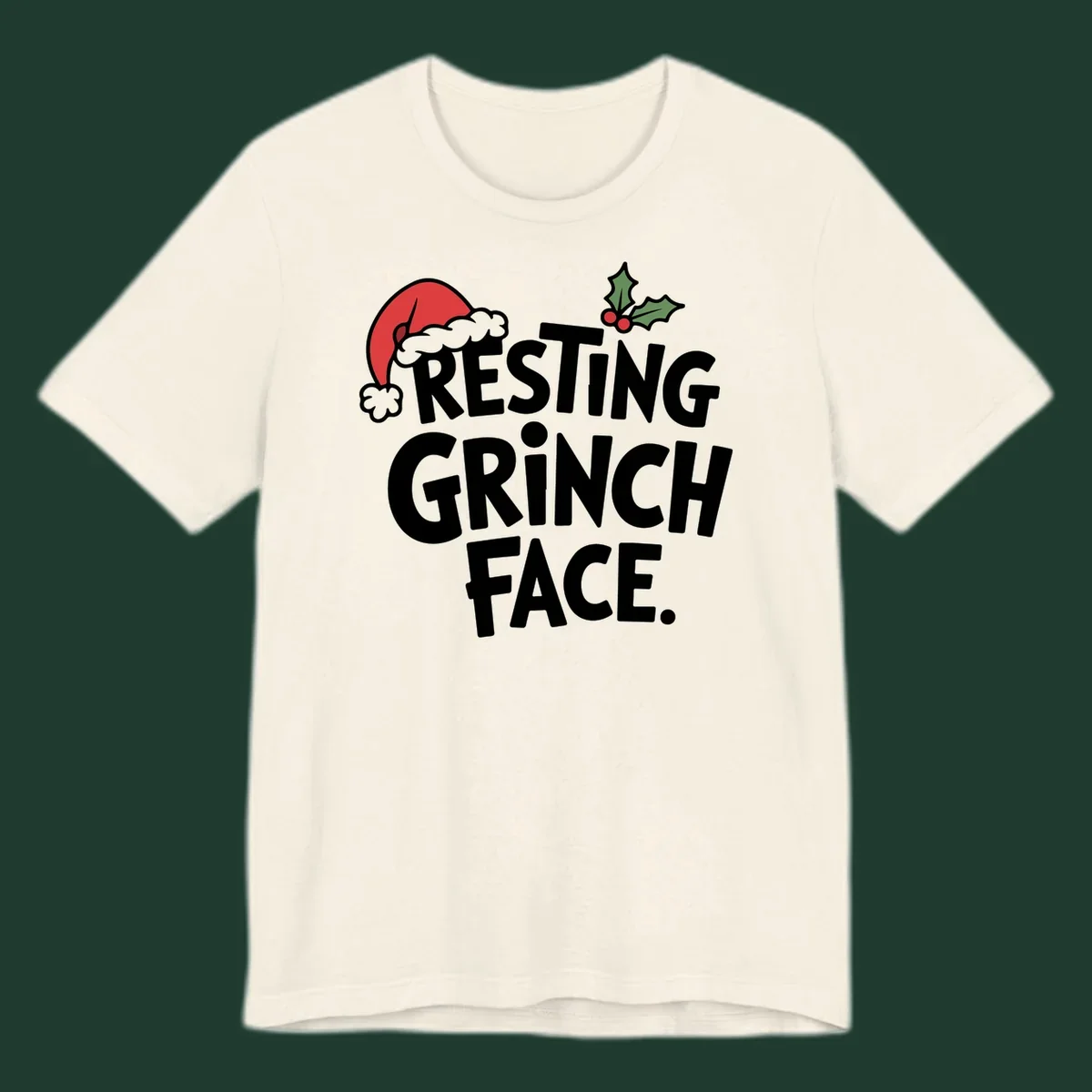 Resting Grinch Face text with Santa hat and holly sprig