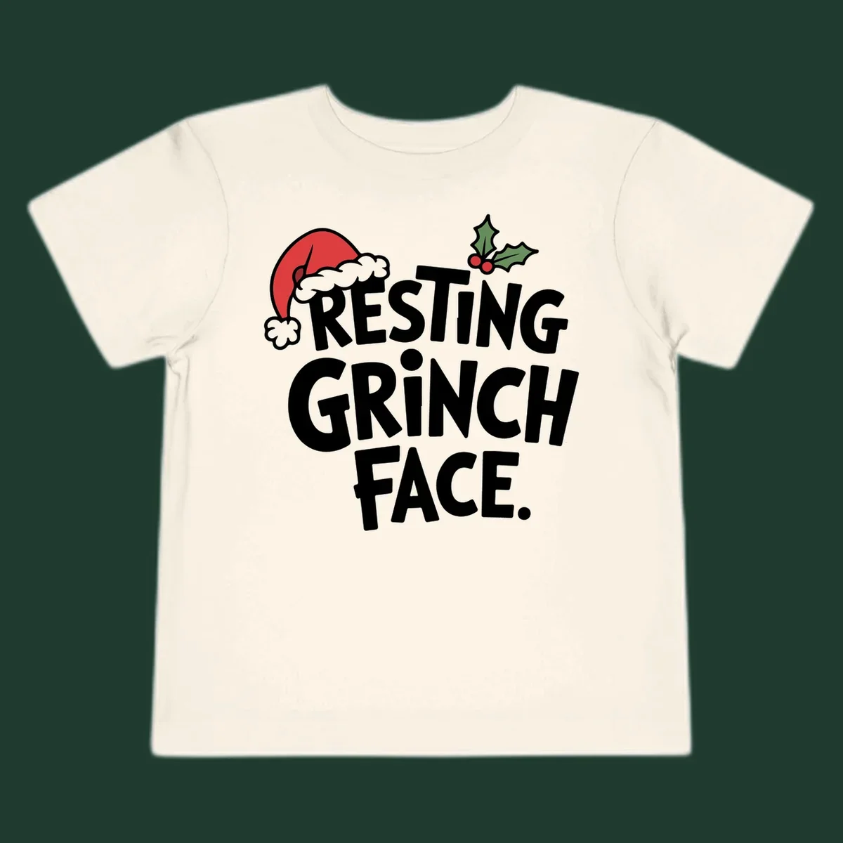 Resting Grinch Face text with Santa hat and holly sprig