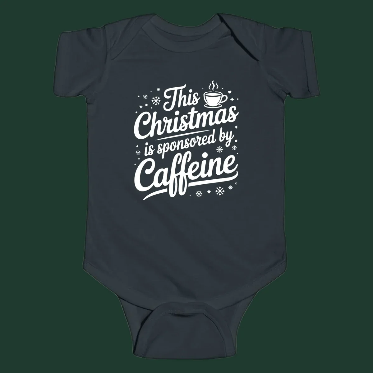 Christmas caffeine sponsored text design with coffee cup and snowflakes.