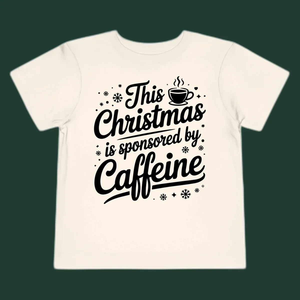 Christmas caffeine sponsored text design with coffee cup and snowflakes.