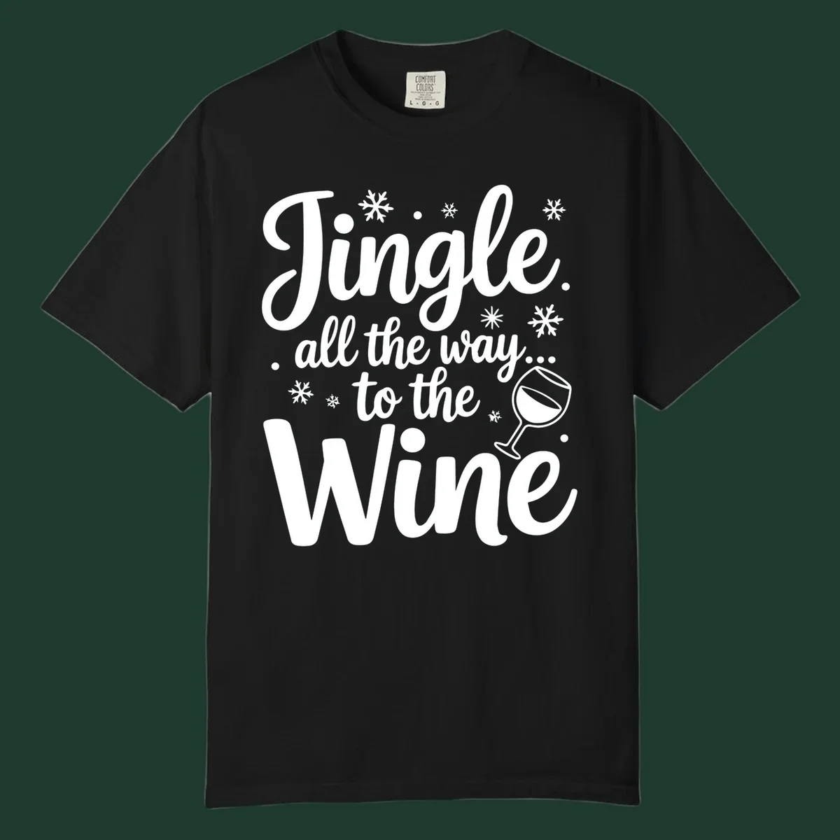 Christmas wine saying typographic design with snowflakes and wine glass.