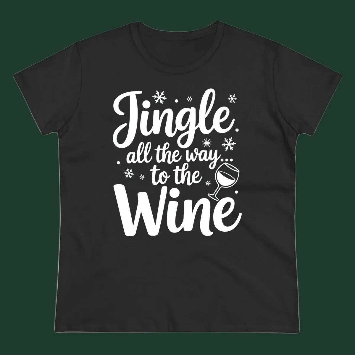 Christmas wine saying typographic design with snowflakes and wine glass.