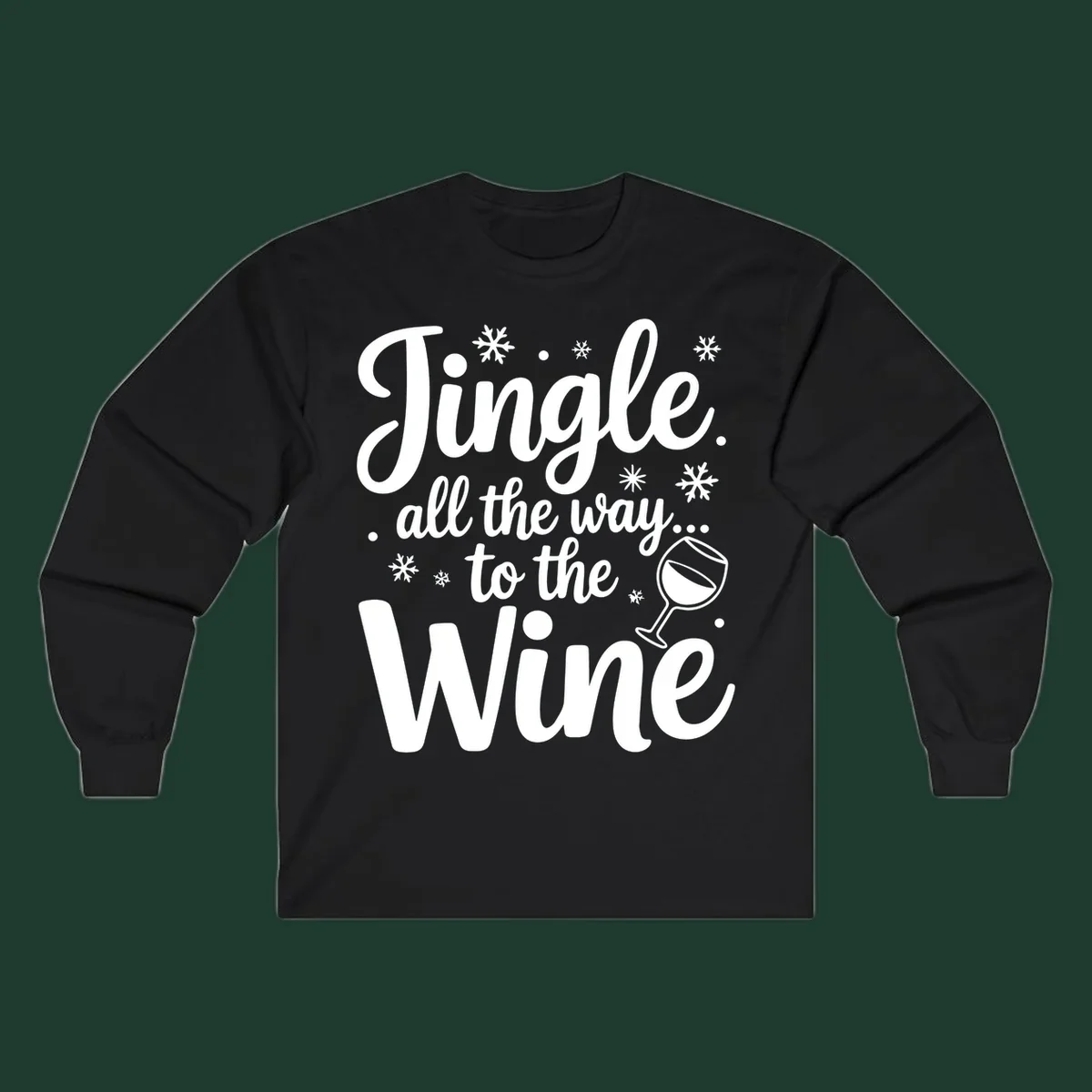 Christmas wine saying typographic design with snowflakes and wine glass.