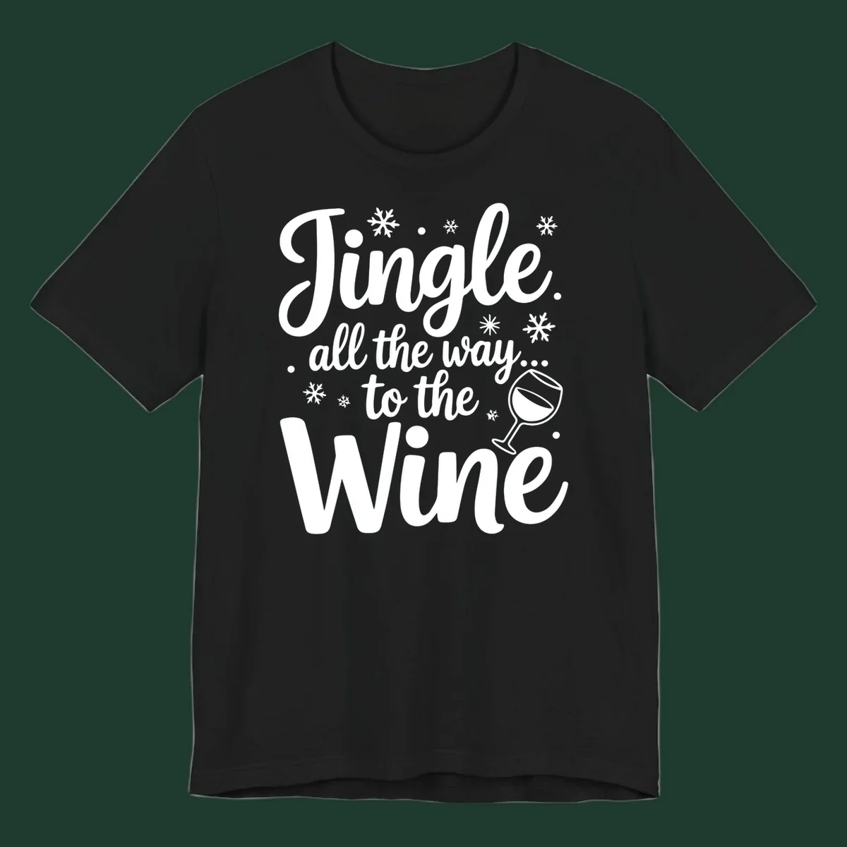 Christmas wine saying typographic design with snowflakes and wine glass.