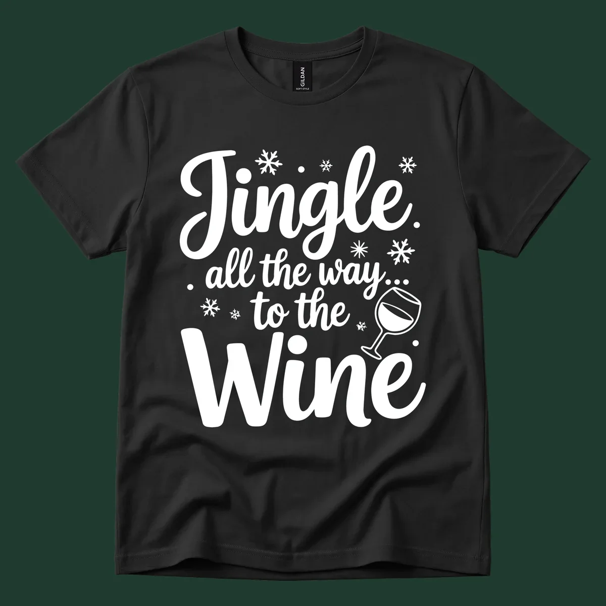 Christmas wine saying typographic design with snowflakes and wine glass.