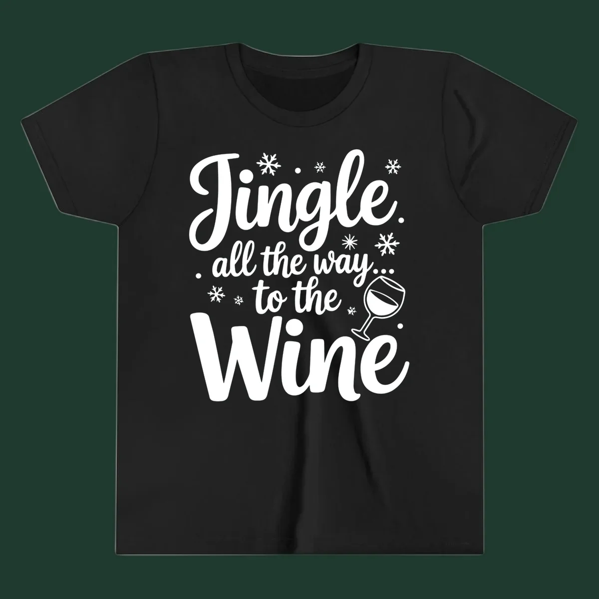 Christmas wine saying typographic design with snowflakes and wine glass.