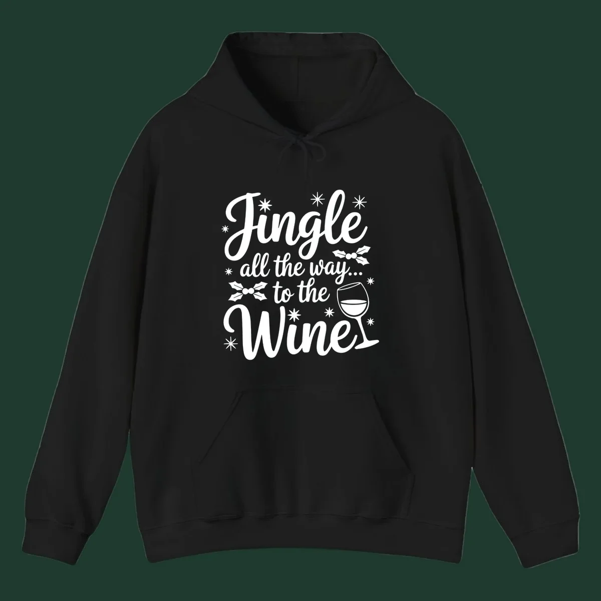 Jingle all the way to the Wines Christmas graphic with wine glass and holly.