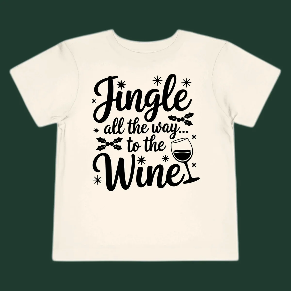 Jingle all the way to the Wines Christmas graphic with wine glass and holly.