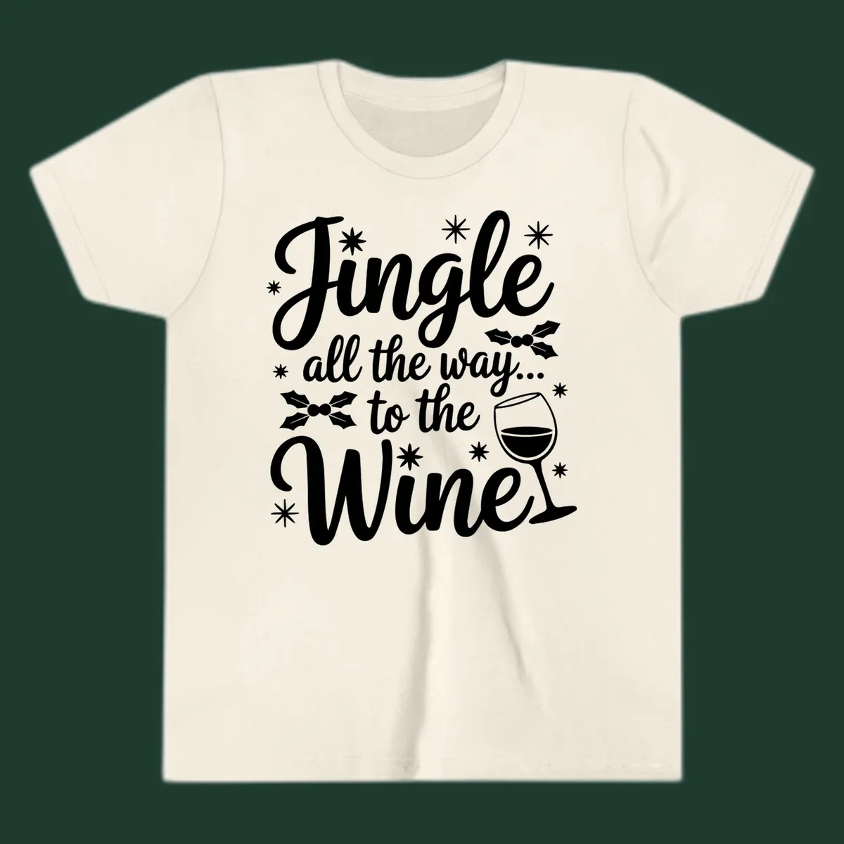 Jingle all the way to the Wines Christmas graphic with wine glass and holly.