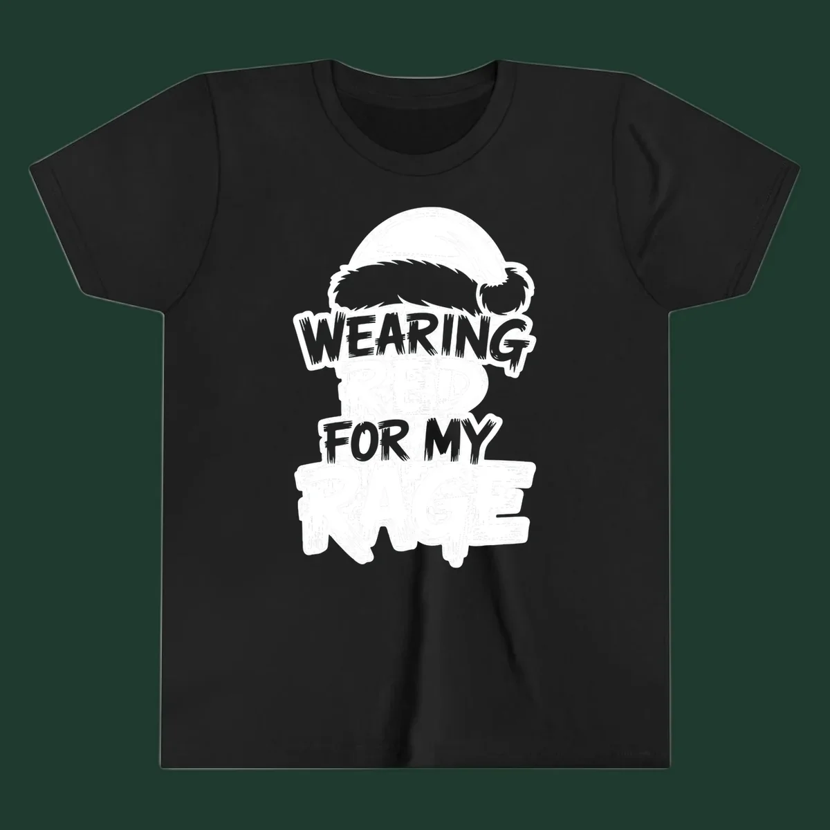 Wearing red for my rage graphic tee with Santa hat and distressed lettering.