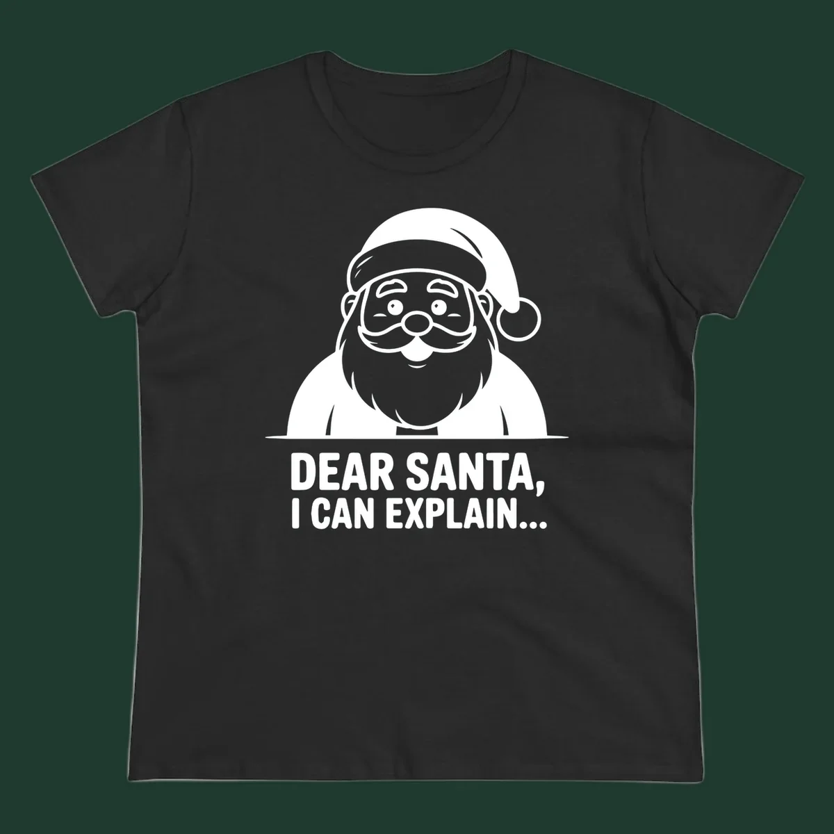Santa Claus illustration with text: Dear Santa, I Can Explain...