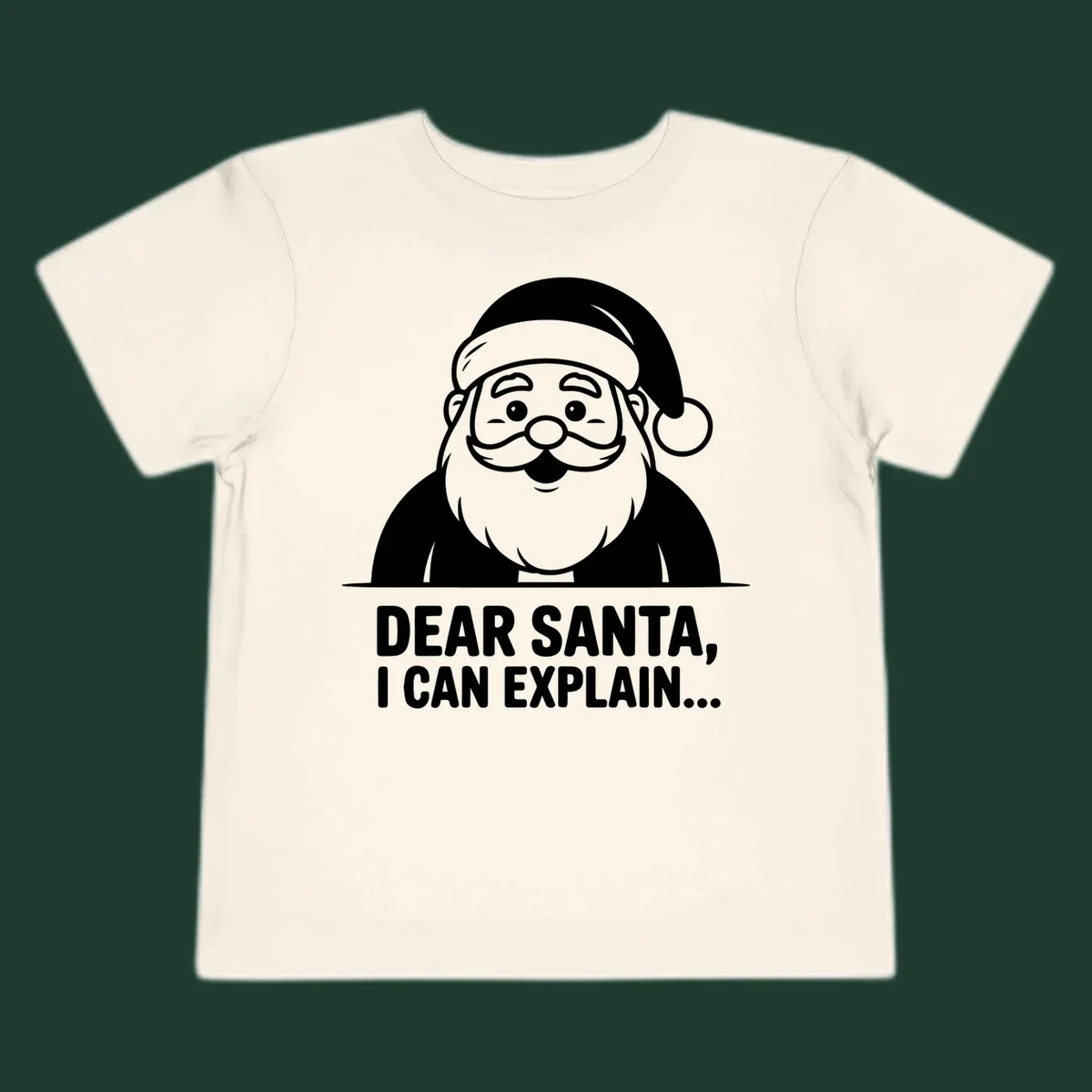 Santa Claus illustration with text: Dear Santa, I Can Explain...