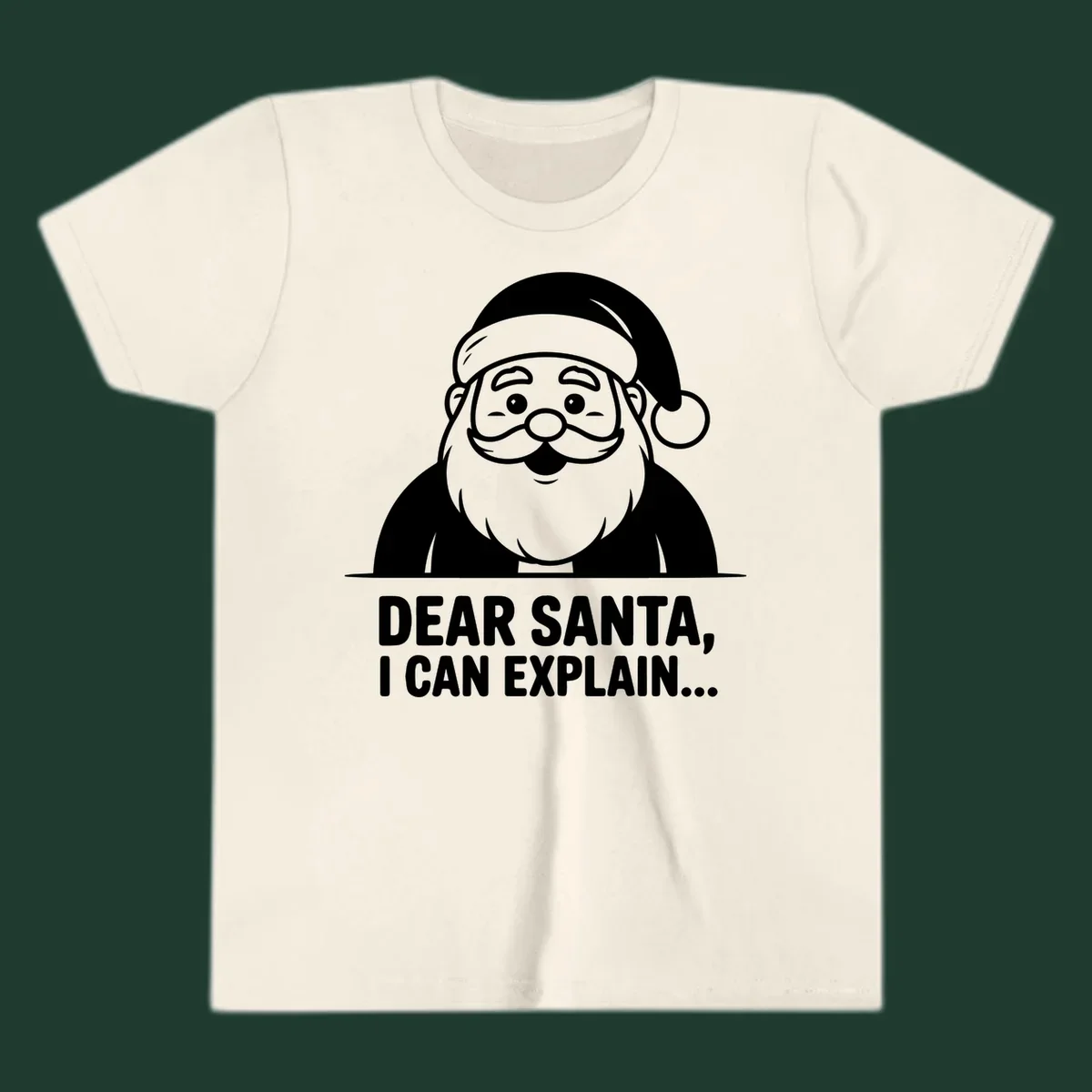 Santa Claus illustration with text: Dear Santa, I Can Explain...