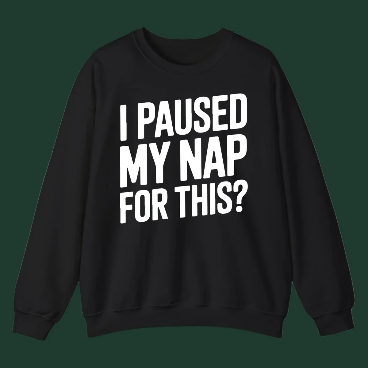 White typography quote 'I PAUSED MY NAP FOR THIS?' on a black background.