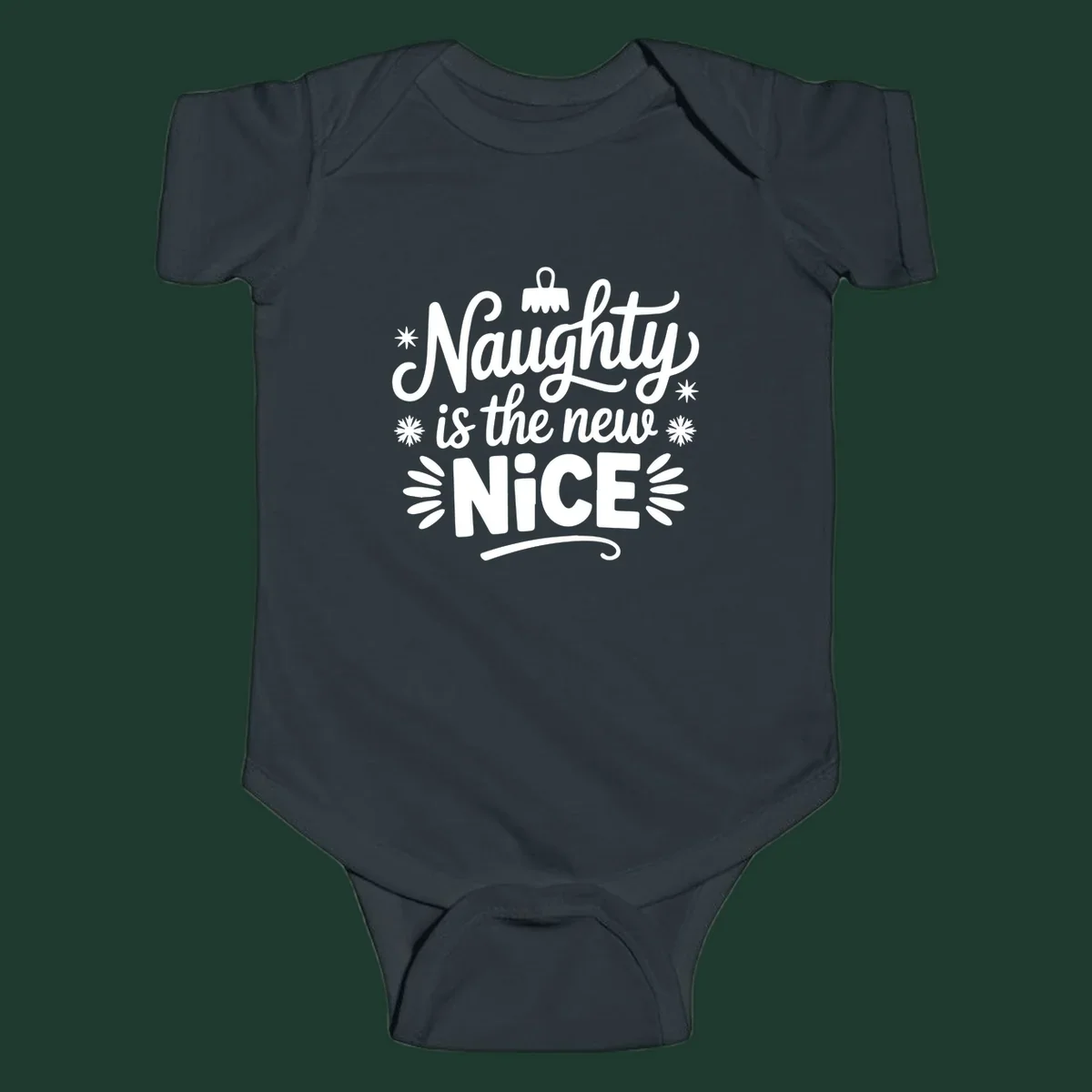 Naughty is the new nice christmas phrase with snowflakes and ornament.