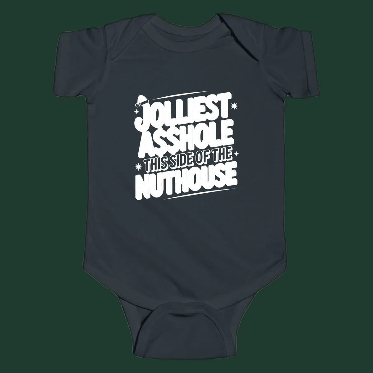 Nuthouse Christmas quote in bold retro typography with a Santa hat and stars.
