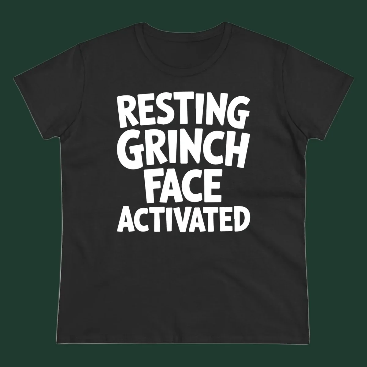 Resting Grinch Face Activated typography design. White block letters on black background.
