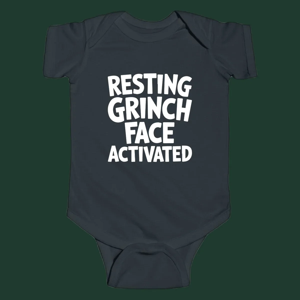 Resting Grinch Face Activated typography design. White block letters on black background.
