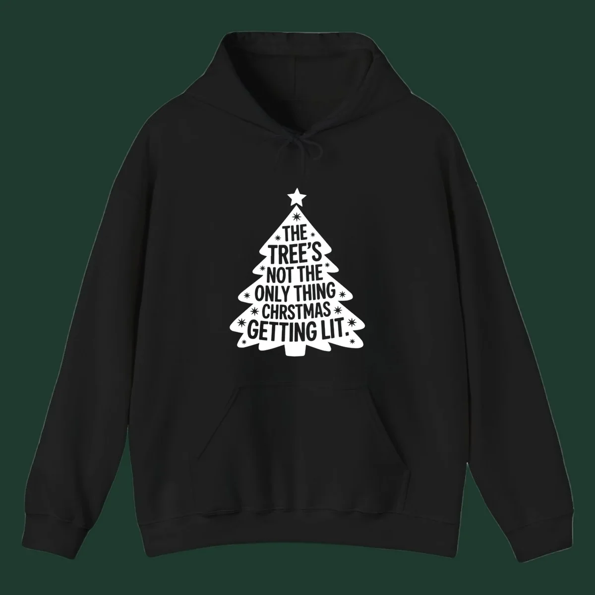 Christmas tree illustration with text 'The Tree's Not The Only Thing Christmas Getting Lit.'
