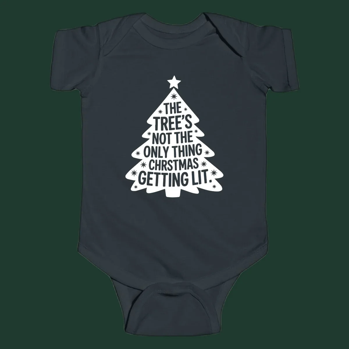 Christmas tree illustration with text 'The Tree's Not The Only Thing Christmas Getting Lit.'