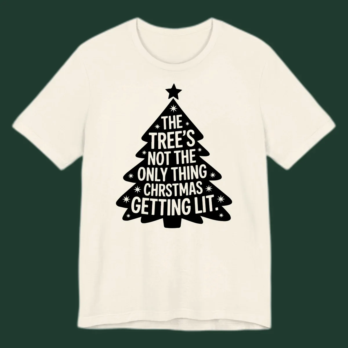 Christmas tree illustration with text 'The Tree's Not The Only Thing Christmas Getting Lit.'