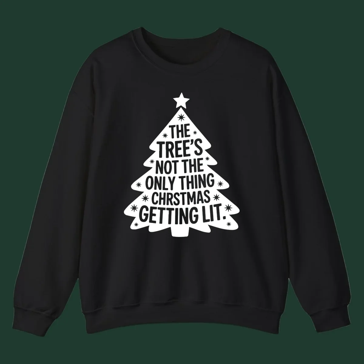 Christmas tree illustration with text 'The Tree's Not The Only Thing Christmas Getting Lit.'