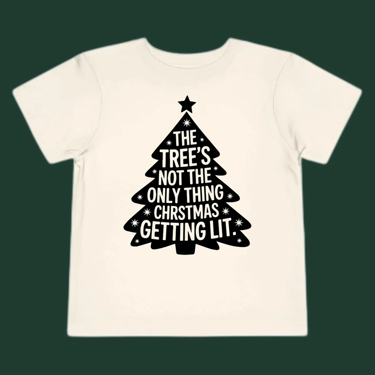 Christmas tree illustration with text 'The Tree's Not The Only Thing Christmas Getting Lit.'