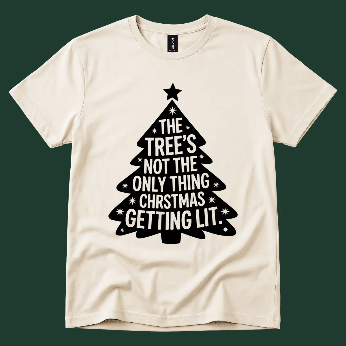 Christmas tree illustration with text 'The Tree's Not The Only Thing Christmas Getting Lit.'