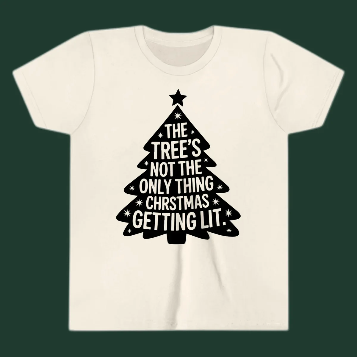 Christmas tree illustration with text 'The Tree's Not The Only Thing Christmas Getting Lit.'