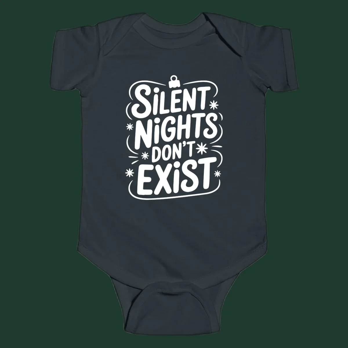 Silent nights don't exist typography design with stars and ornament.