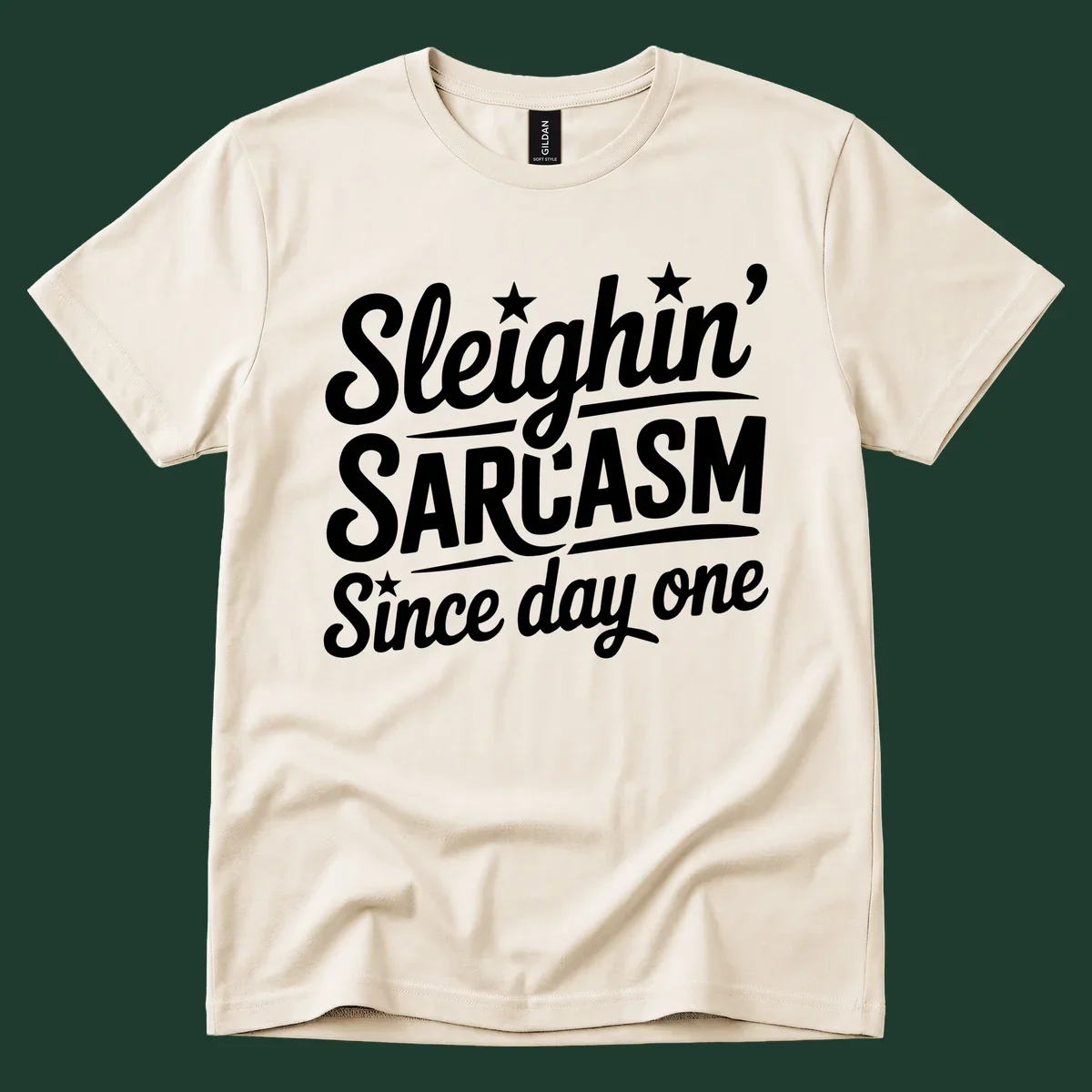 Sarcasm Since Day One text design with stylized script and stars.