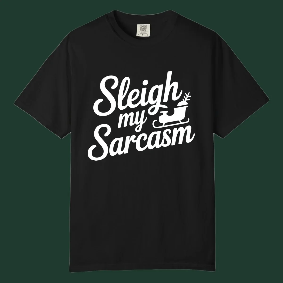 Sarcasm christmas quote design with text and sleigh illustration.