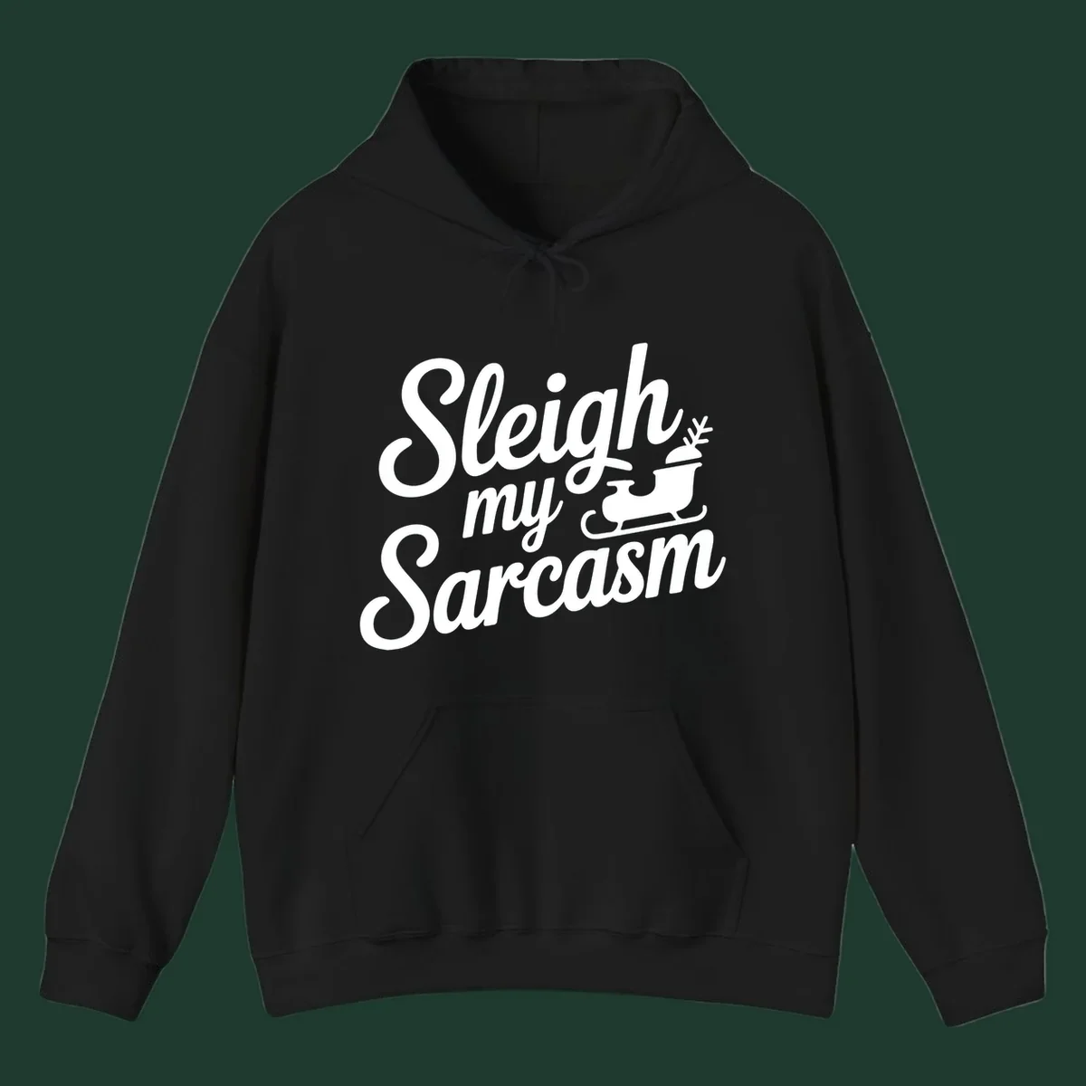 Sarcasm christmas quote design with text and sleigh illustration.