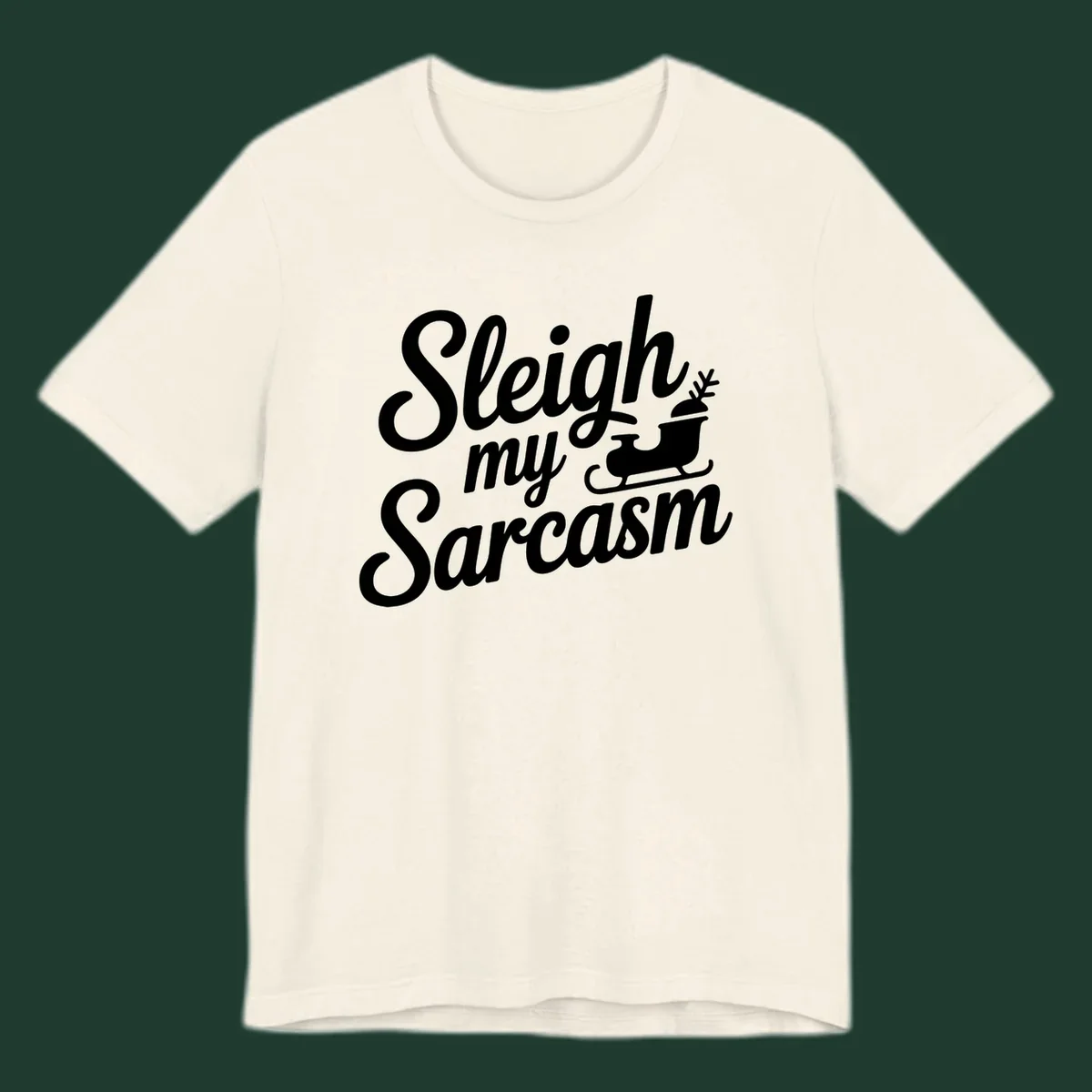 Sarcasm christmas quote design with text and sleigh illustration.
