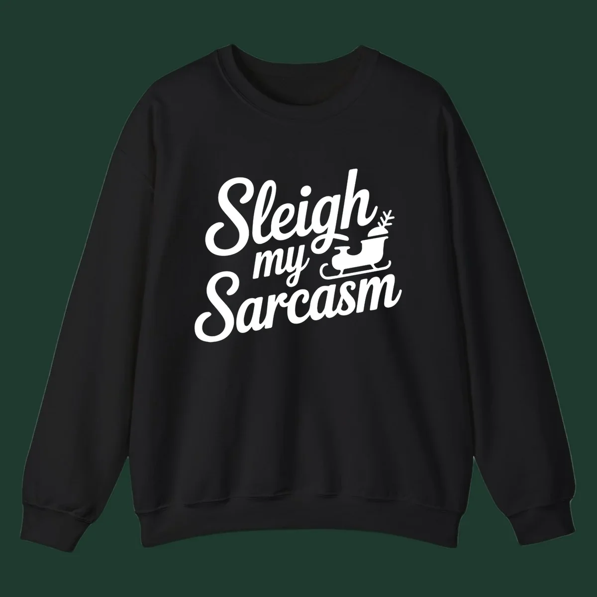 Sarcasm christmas quote design with text and sleigh illustration.