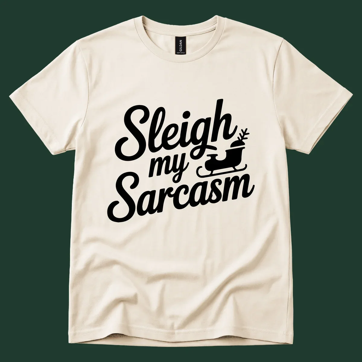 Sarcasm christmas quote design with text and sleigh illustration.