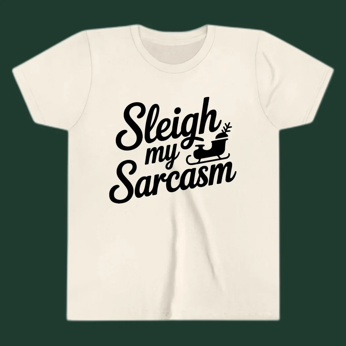Sarcasm christmas quote design with text and sleigh illustration.