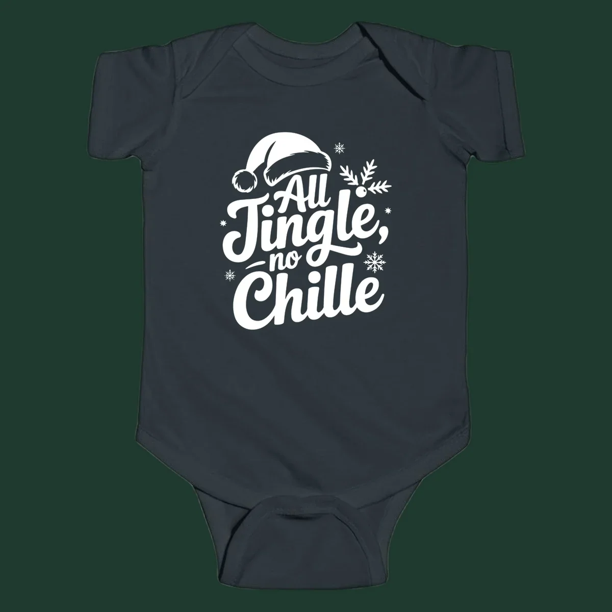 All Jingle No Chille typography design with Santa hat and snowflakes.