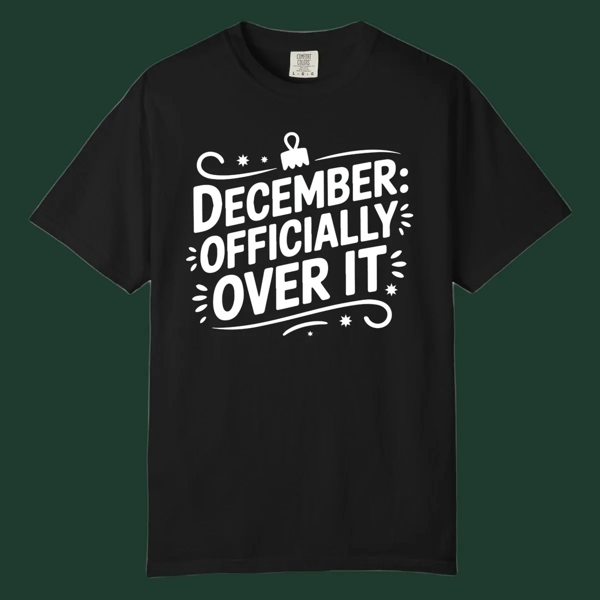 December officially over it typography with decorative elements.